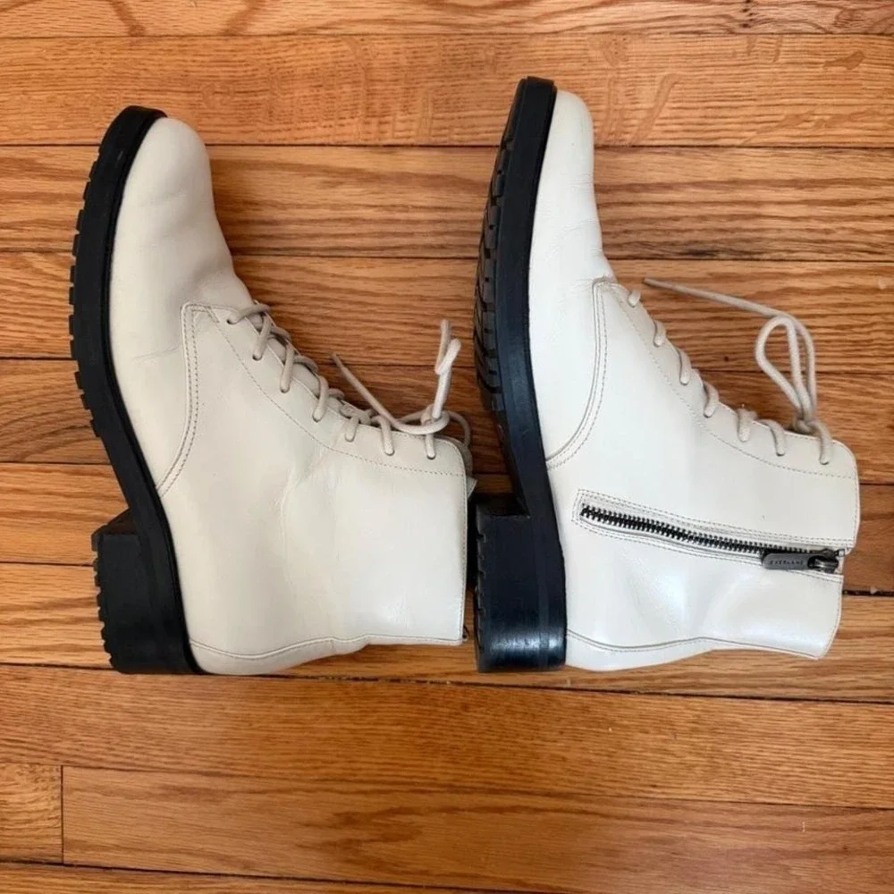Everlane Modern Utility White Leather Lace Up Combat Boots Ankle Booties Sz 10‎